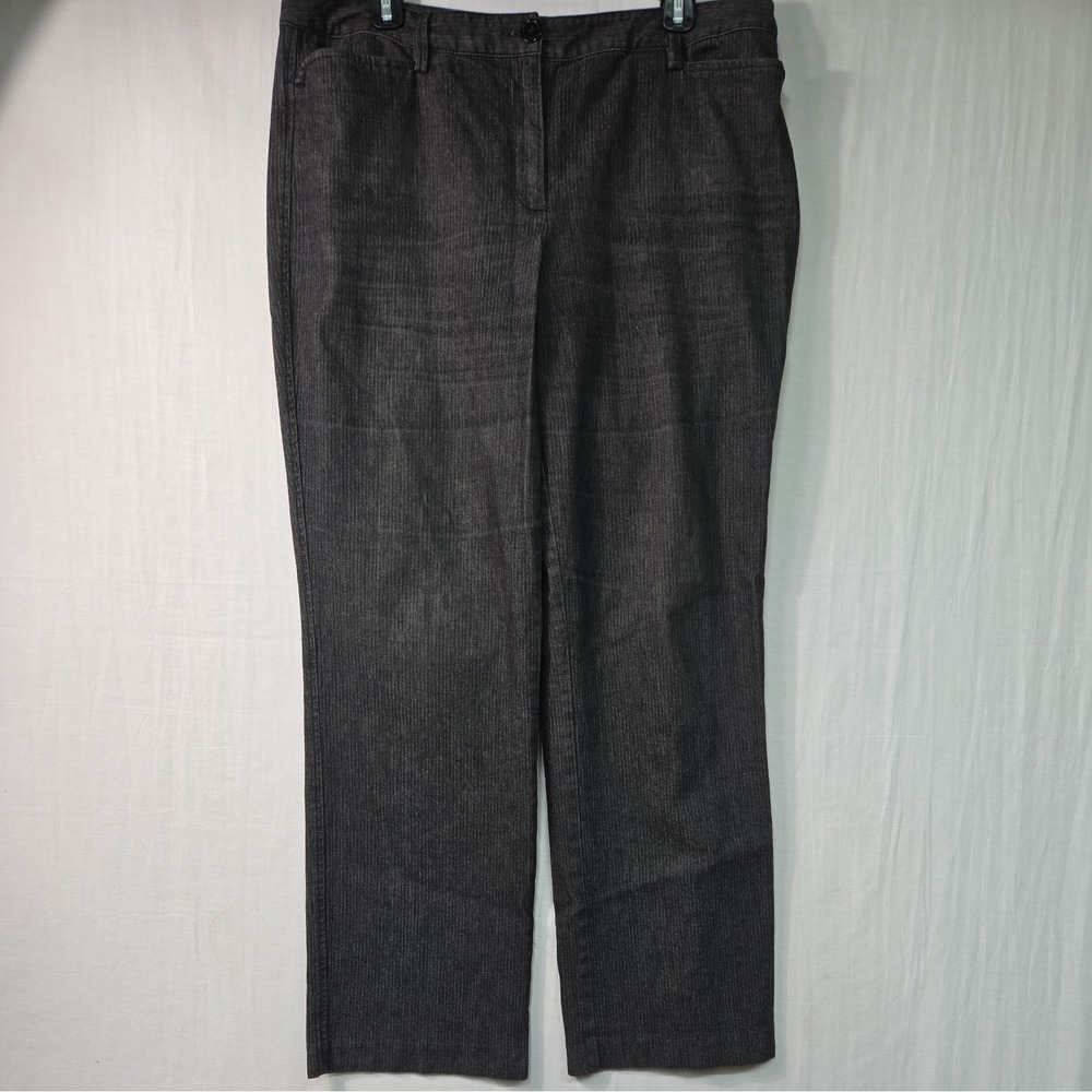 Talbots Women's 14 Black Gray Pinstripe Wide Leg Dressy Jeans Style Pants